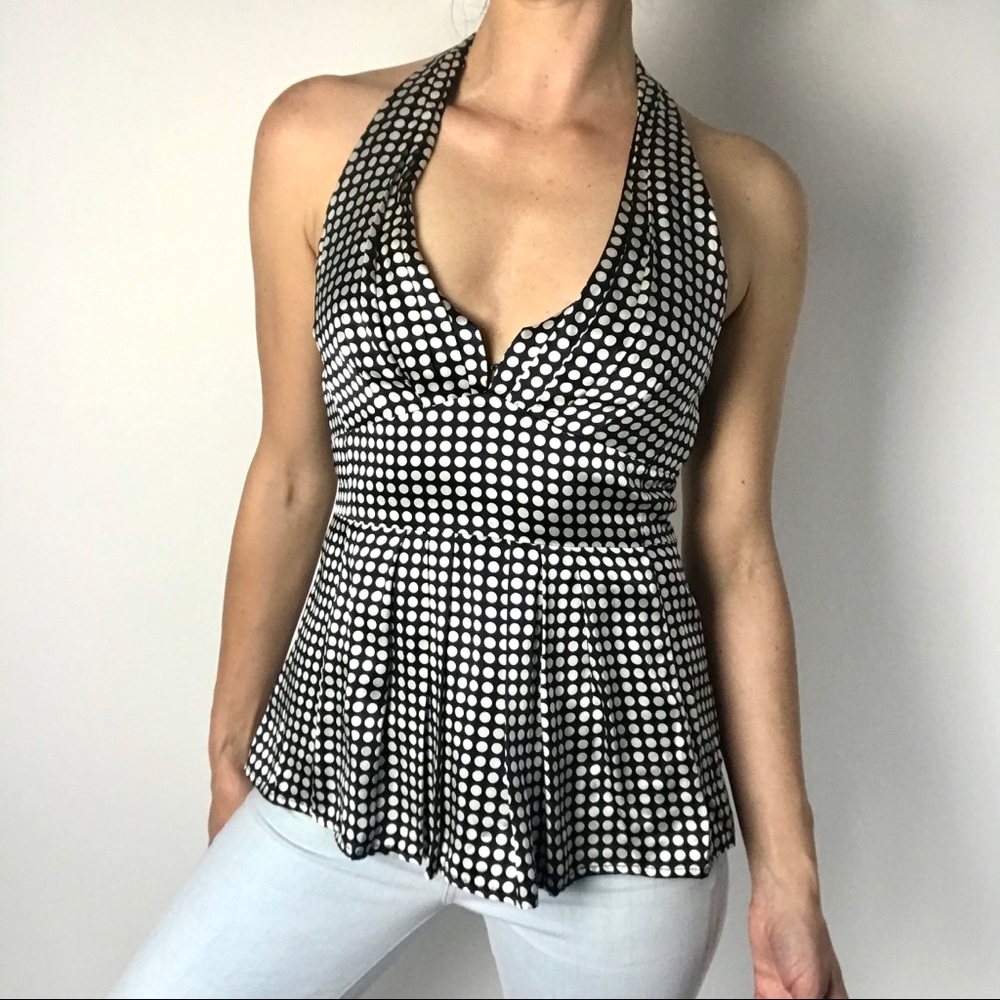 NANETTE LEPORE Silk halter pleated dot print top